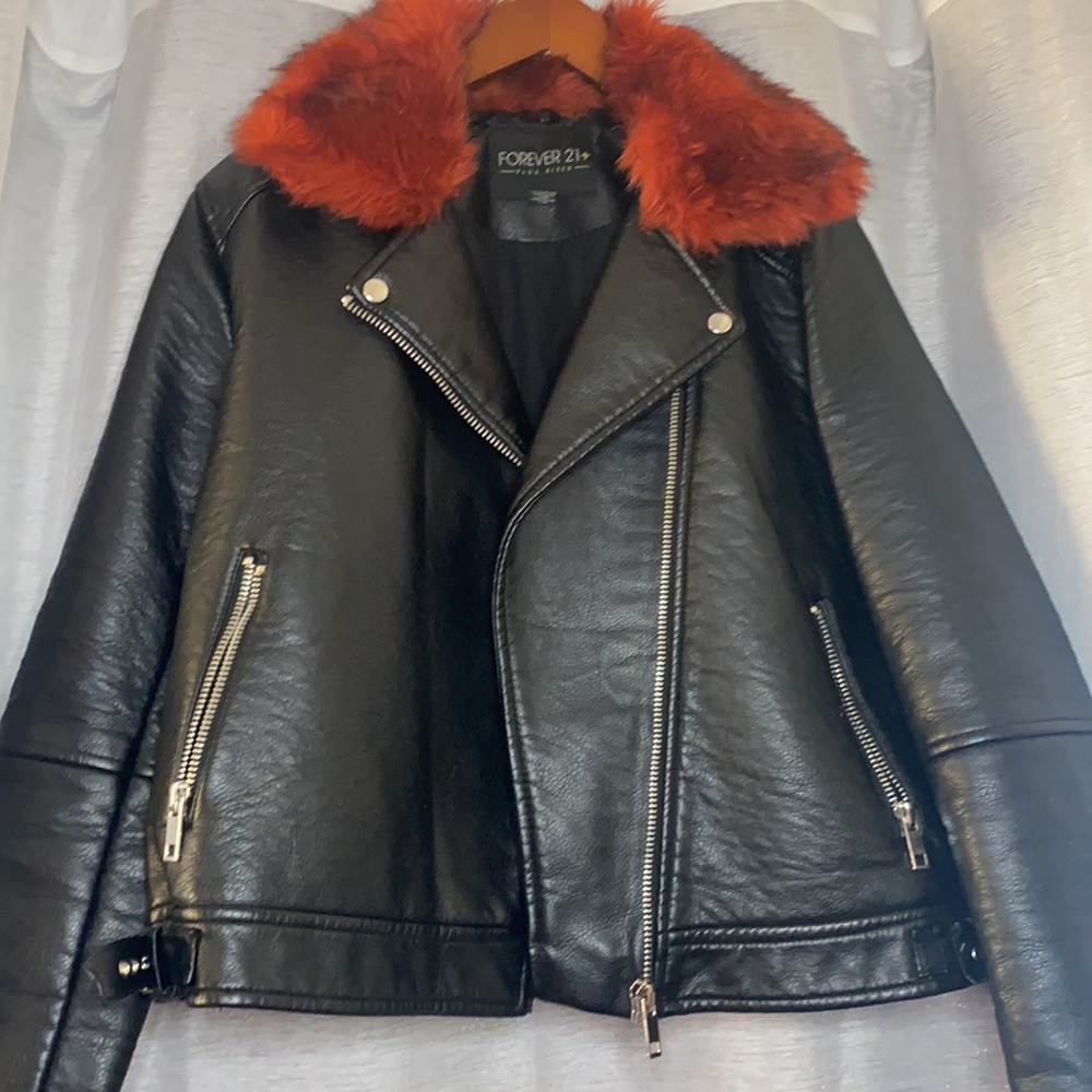 Leather jacket with removable fur